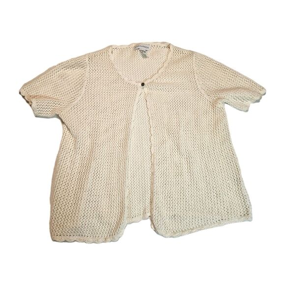 Sag Harbor Sweaters - Sag Harbor L Crochet Knit Cardigan Scalloped Trim Cream Ivory Cottagecore Boho